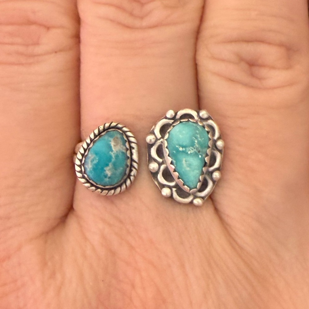 White water turquoise double stone adjustable bypass ring sterling silver 925